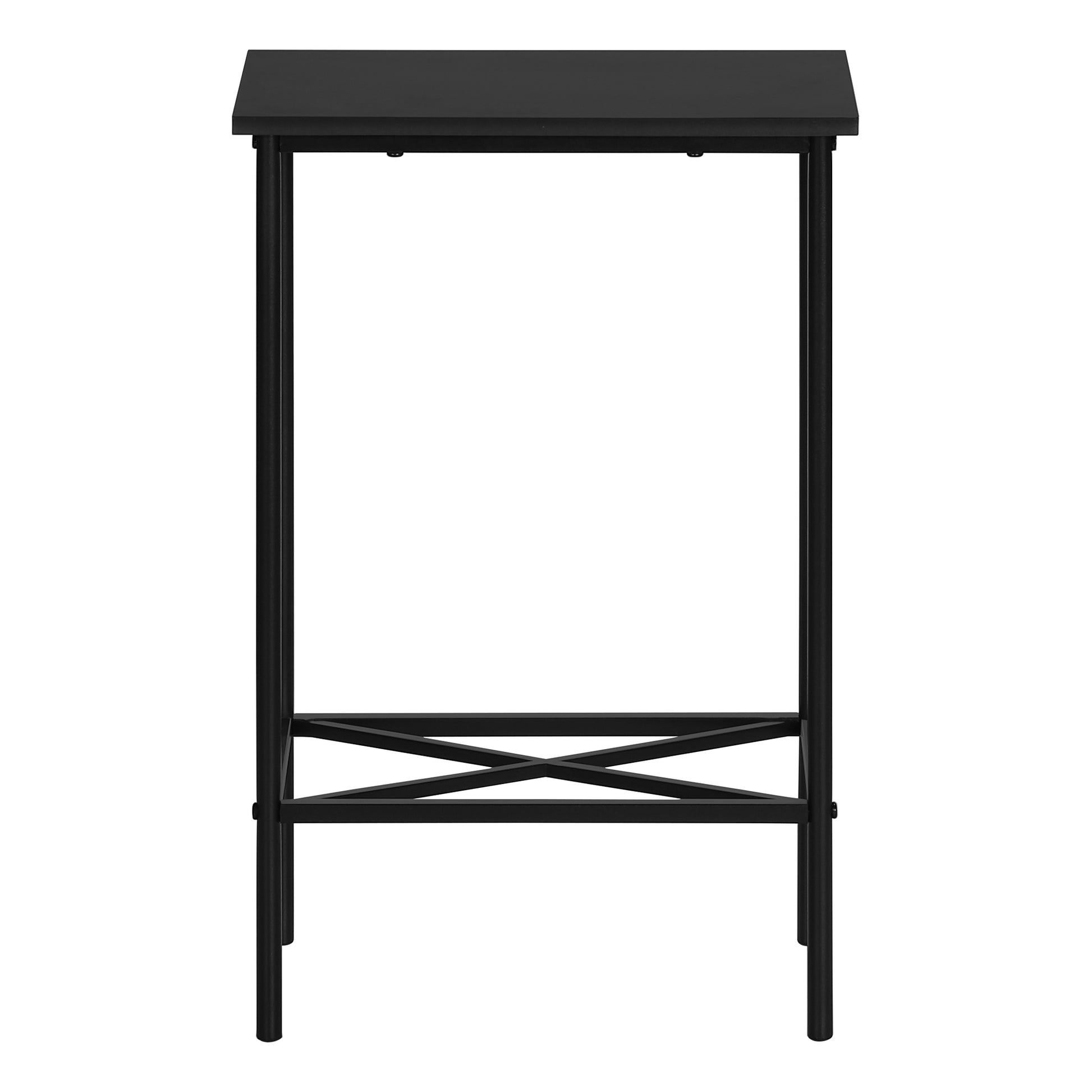 Accent Table, Side, End, Narrow, Small, 2 Tier, Living Room, Bedroom, Black Laminate, Black Metal, Contemporary, Modern Black Particle Board