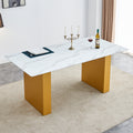 Large Modern Rectangular Table With 0.4 Inch Patterned Tabletop And Large Mdf Table Legs, Suitable For Kitchen, Dining Room, And Living Room 71 