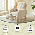 Modern Accent Rocking Chair Rocking Chair With Solid Wood Legs, Adjustable Footrest,Comfy Armchair With Side Pocket, Living Room Lounge Arm Chair With High Backrest Beige,Teddy Beige Polyester Blend