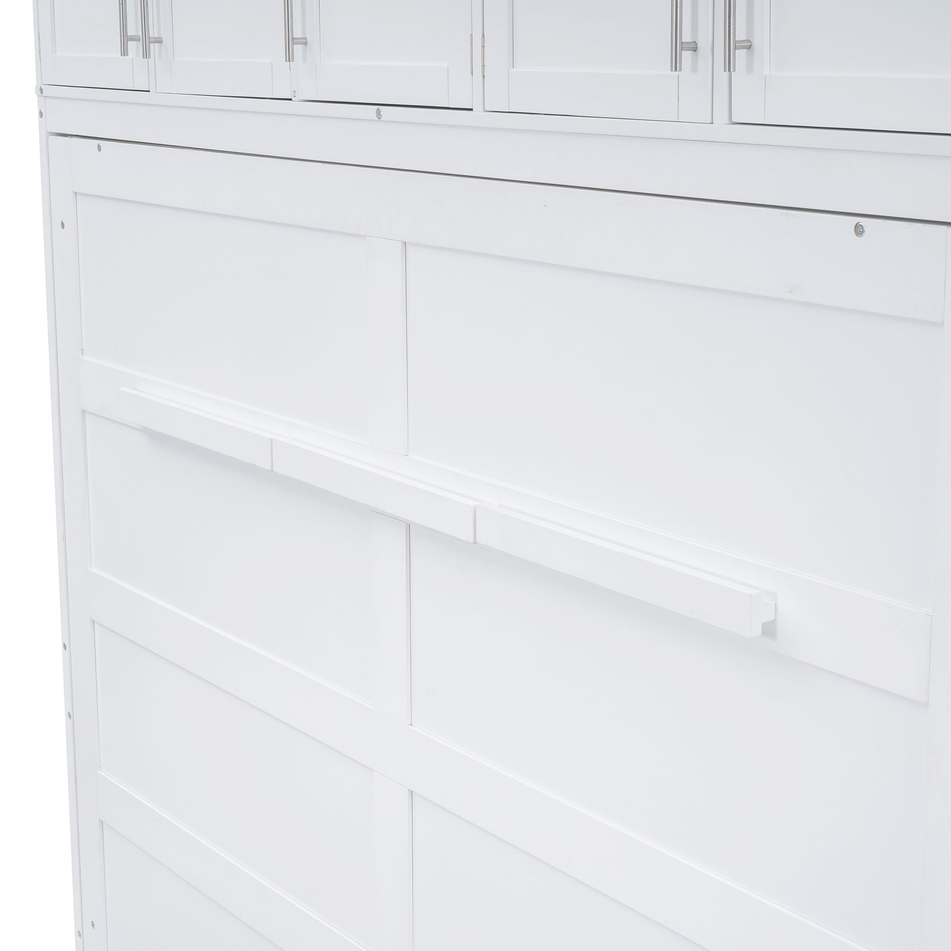 Full Size Murphy Bed Wall Bed With Top Cabinets,White Full White Plywood