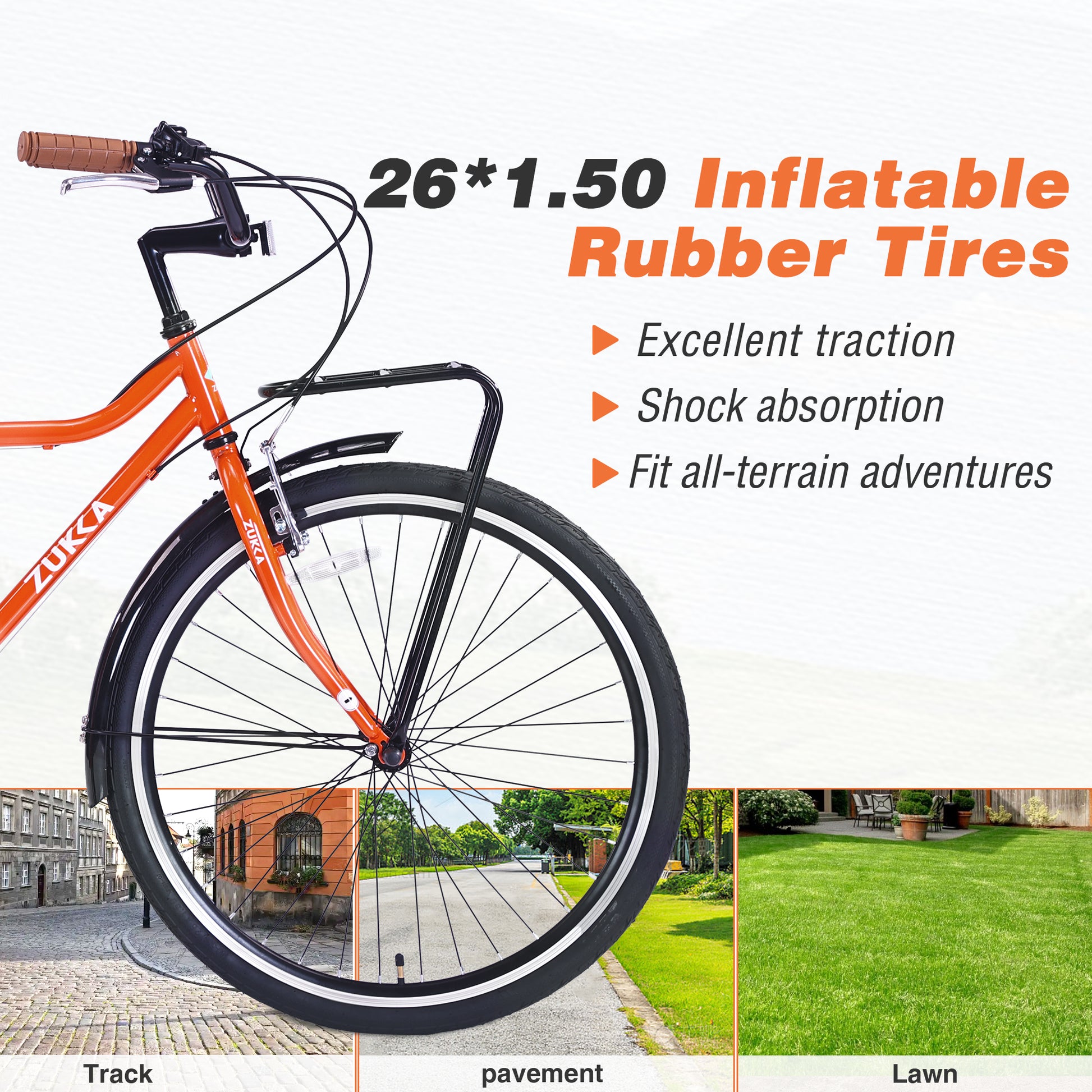 7 Speed, Steel Frame, Multiple Colors 26 Inch Vintage Style Bike,Retro Commute Bike For Women And Men Orange Steel