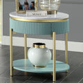 Glam Contemporary Light Teal 1Pc End Table White Faux Marble Top Living Room Table Open Bottom Shelve Teal Primary Living Space Contemporary,Glam,Modern,Shabby Chic Metal