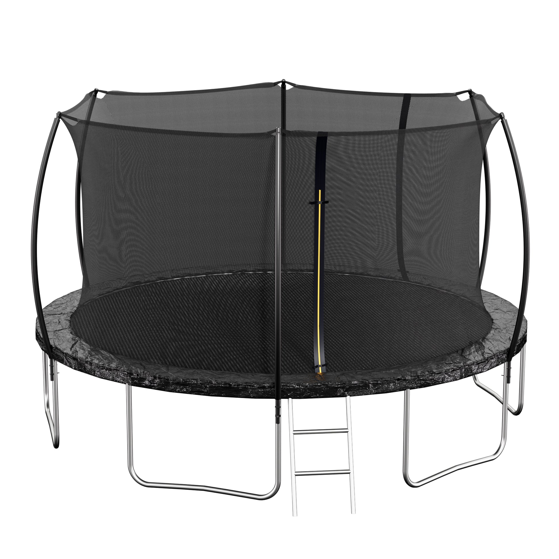 14Ft Trampoline Double Side Color Pad Trampoline For Kids And Adults With Enclosure Net And Ladder,Curved Fence Pole Black Steel Steel