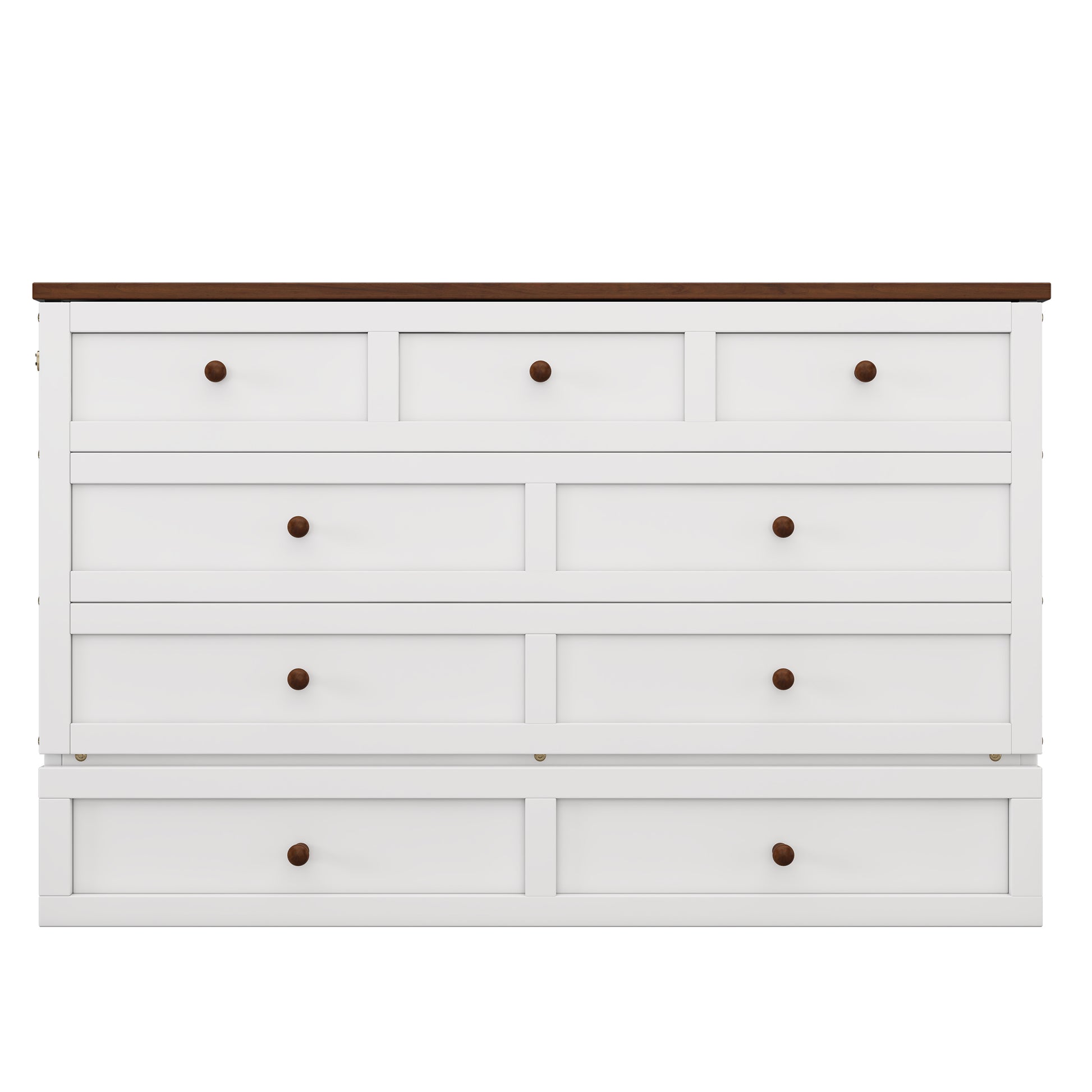 Solid Pine Murphy Bed Chest With Charging Station And Large Storage Drawer For Home Office Or Small Roomfull, White Walnut Full White Walnut Wood