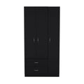 Austral 3 Door Armoire With Two Drawers, Shelves, And Hanging Rod Black Black Particle Board