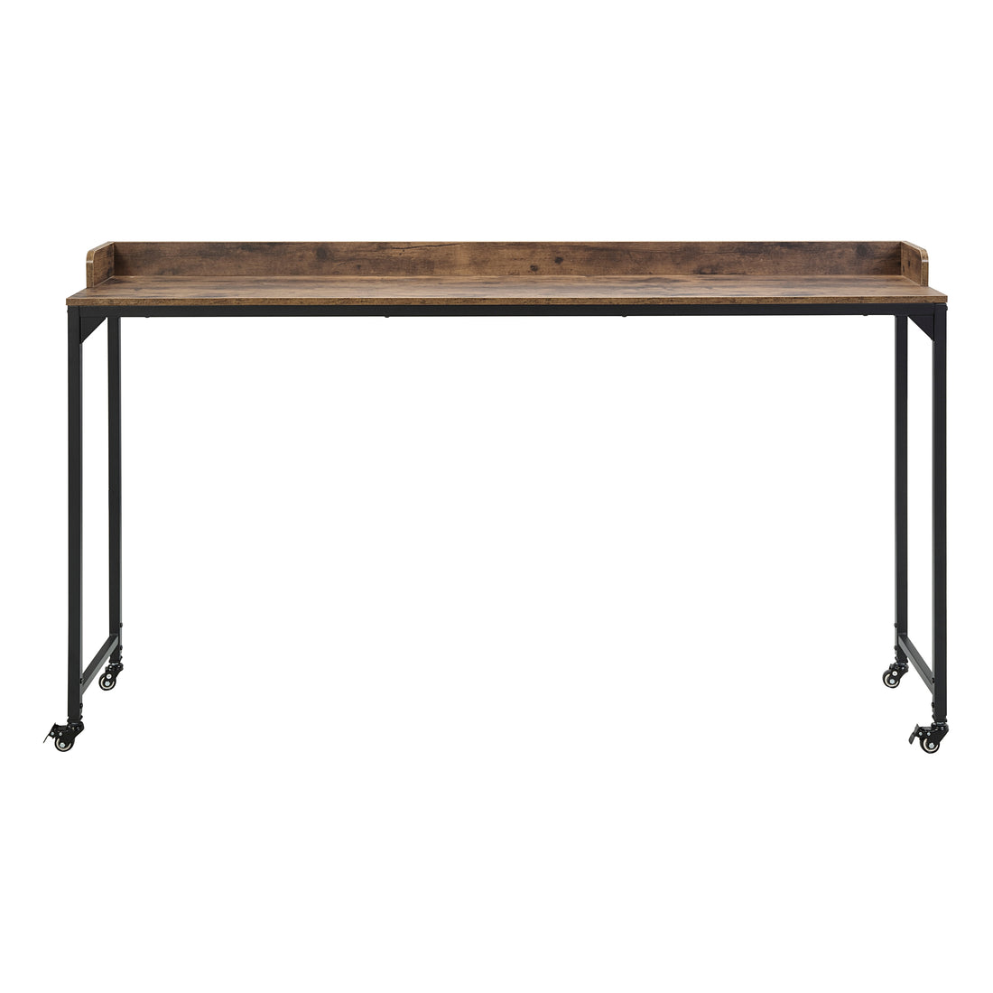 Rustic Brown Wood Finish Multipurpose Over The Bed Desk With Adjustable Height, Metal Legs With Casters, Overbed Table 1Pc, Laptop Table For Bed, Breakfast Table Rustic Brown Rectangular Engineered