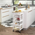 Homcom Mobile Kitchen Cart, Rolling Kitchen Island With Storage, Solid Wood Frame Utility Cart With Wire Fruit Baskets, Trays And Drawer, White White Mdf