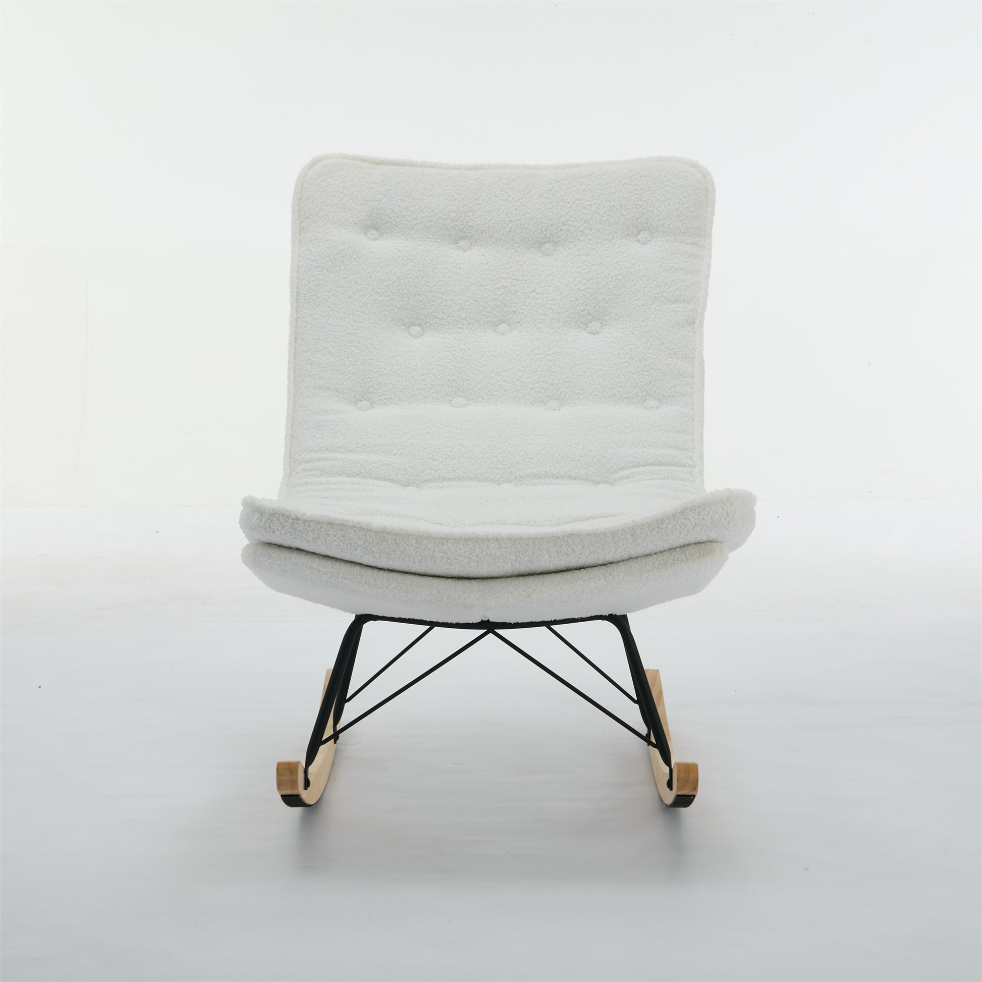 Lazy Rocking Chair,Comfortable Lounge Chair With Wide Backrest And Seat Wood Base, Upholstered Armless Rocker Chair For Living Room, Balcony,Bedroom And Patio Porch. White Cushion Iron White Primary Living Space Sponge Square Casual Rocking Chairs