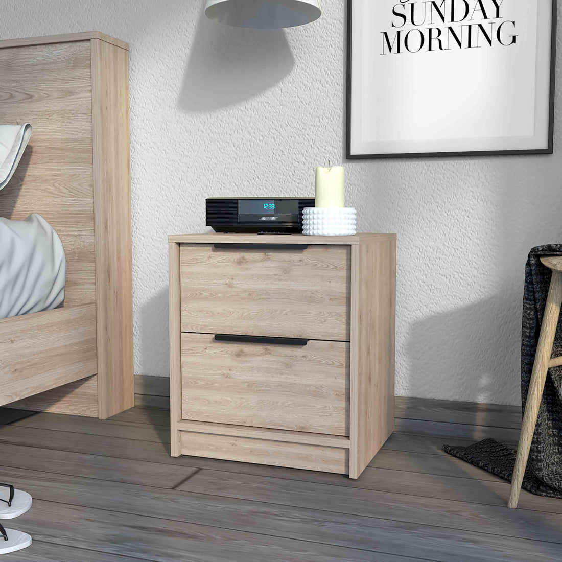 Washington Nightstand, Two Large Drawers Beige 2 Drawers Bedroom Rectangle Modern Shelf Mdf Engineered Wood