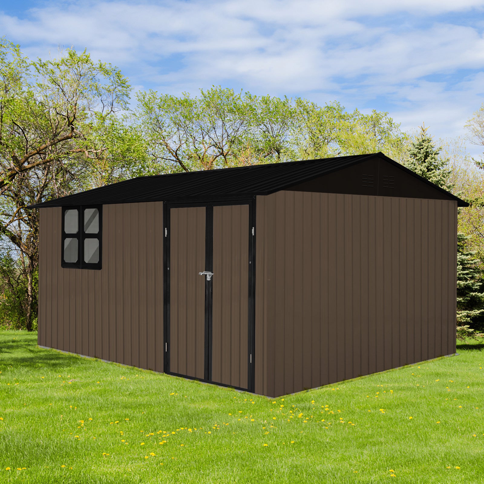 Metal Garden Sheds 10Ftx12Ft Outdoor Brown With Window Brown Metal