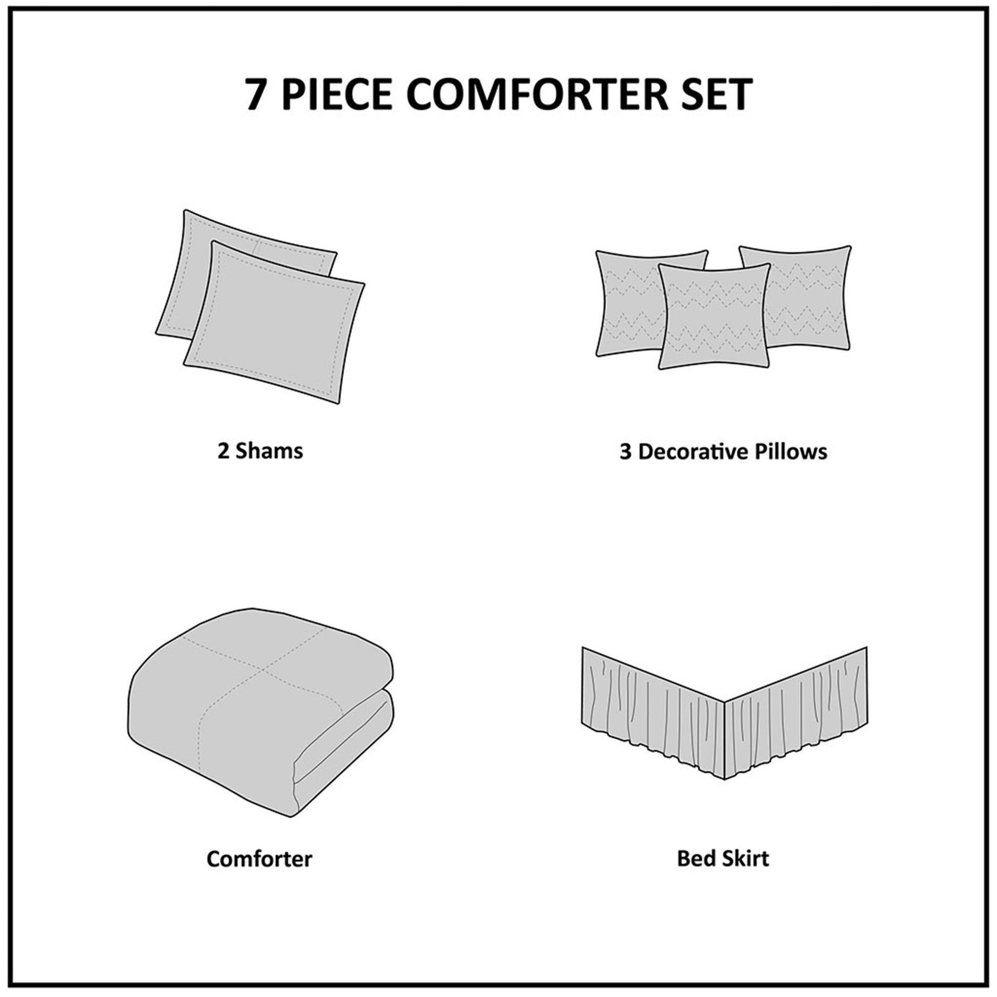 7 Piece Textured Cotton Blend Comforter Set Gray Queen Queen Multicolor Polyester
