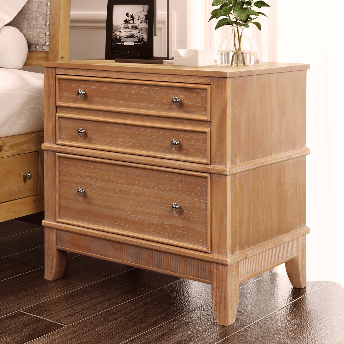 Hazel 3 Drawer Hazel 3 Drawer Side Table For Living Room, Hallway, Entryway Old Sku:Wf315640Aad Natural Solid Wood