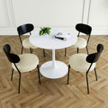 Modern Grey Simple Pu Dining Chair Upholstered Chair Family Bedroom Stool Back Dressing, White Round Table Set, Bentwood Covered With Ash Veneer Chair Back, Chair Black Metal Legs Set Of 5 White Mdf