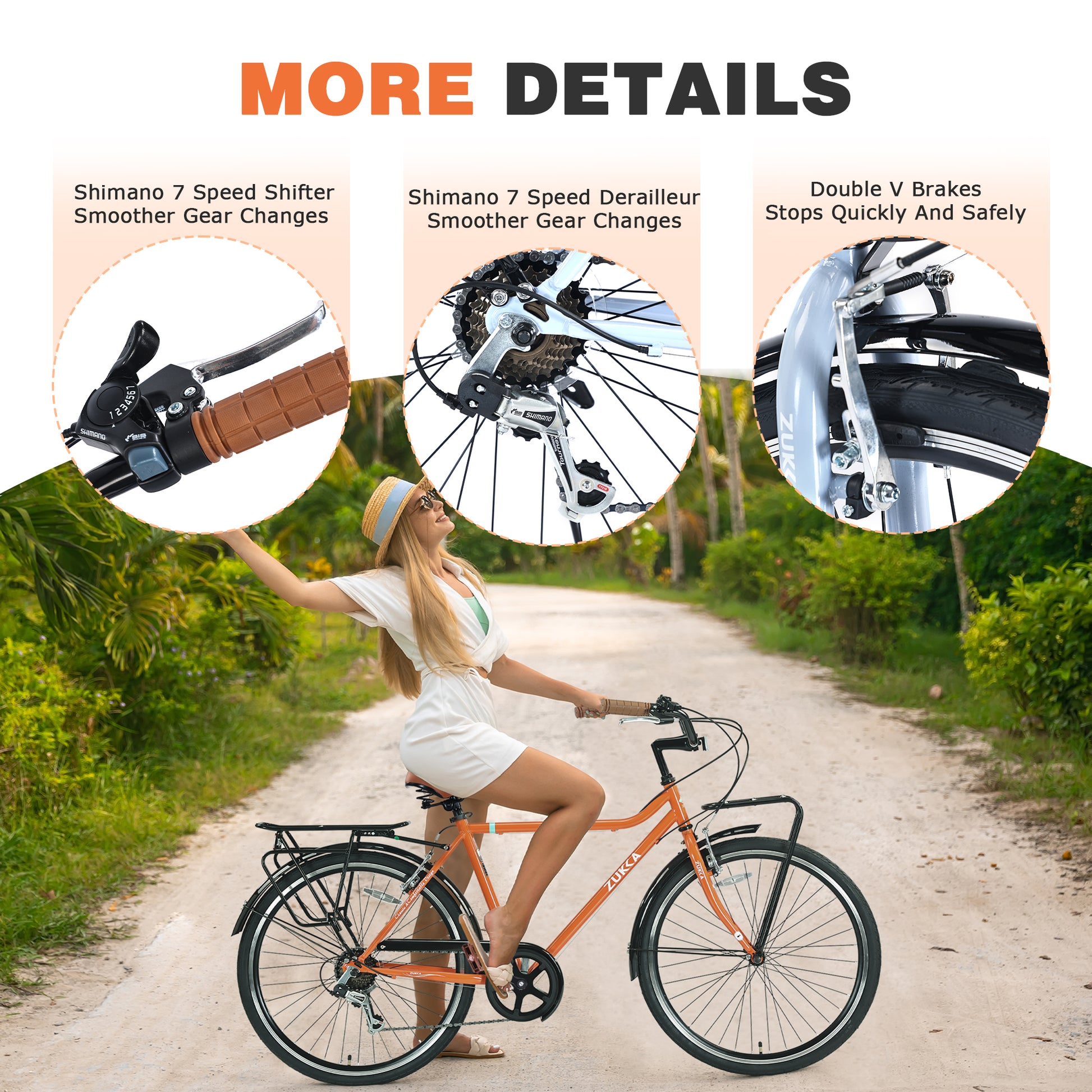 7 Speed, Steel Frame, Multiple Colors 26 Inch Vintage Style Bike,Retro Commute Bike For Women And Men Orange Steel