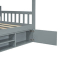 Twin Size Wooden House Bed With Shelves And A Mini Cabinet, Gray Twin Box Spring Not Required Gray Wood Bedroom Pine Bed Frame Wood