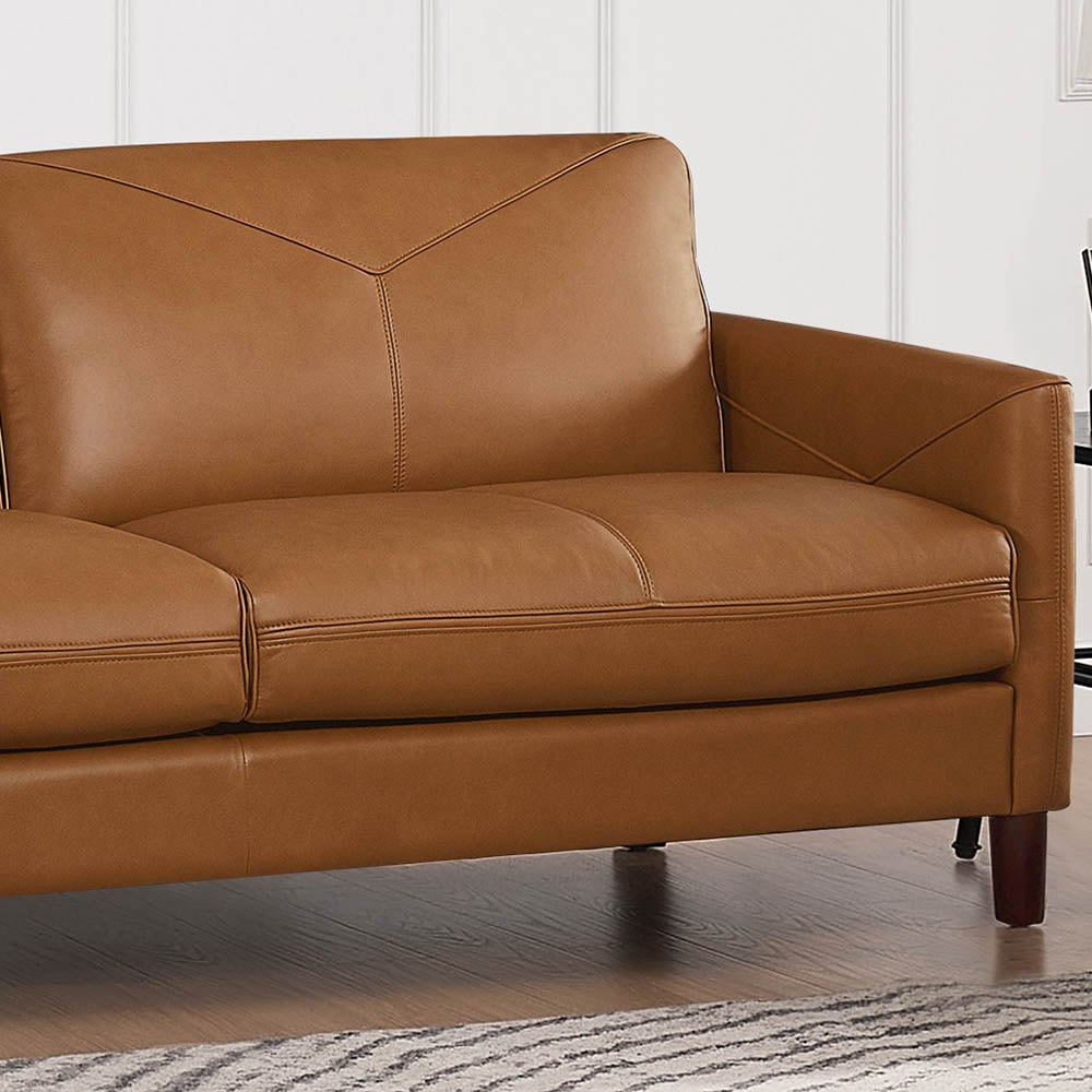 Yorkdale Leather Sofa Cognac Down Filling Genuine Leather 3 Seat