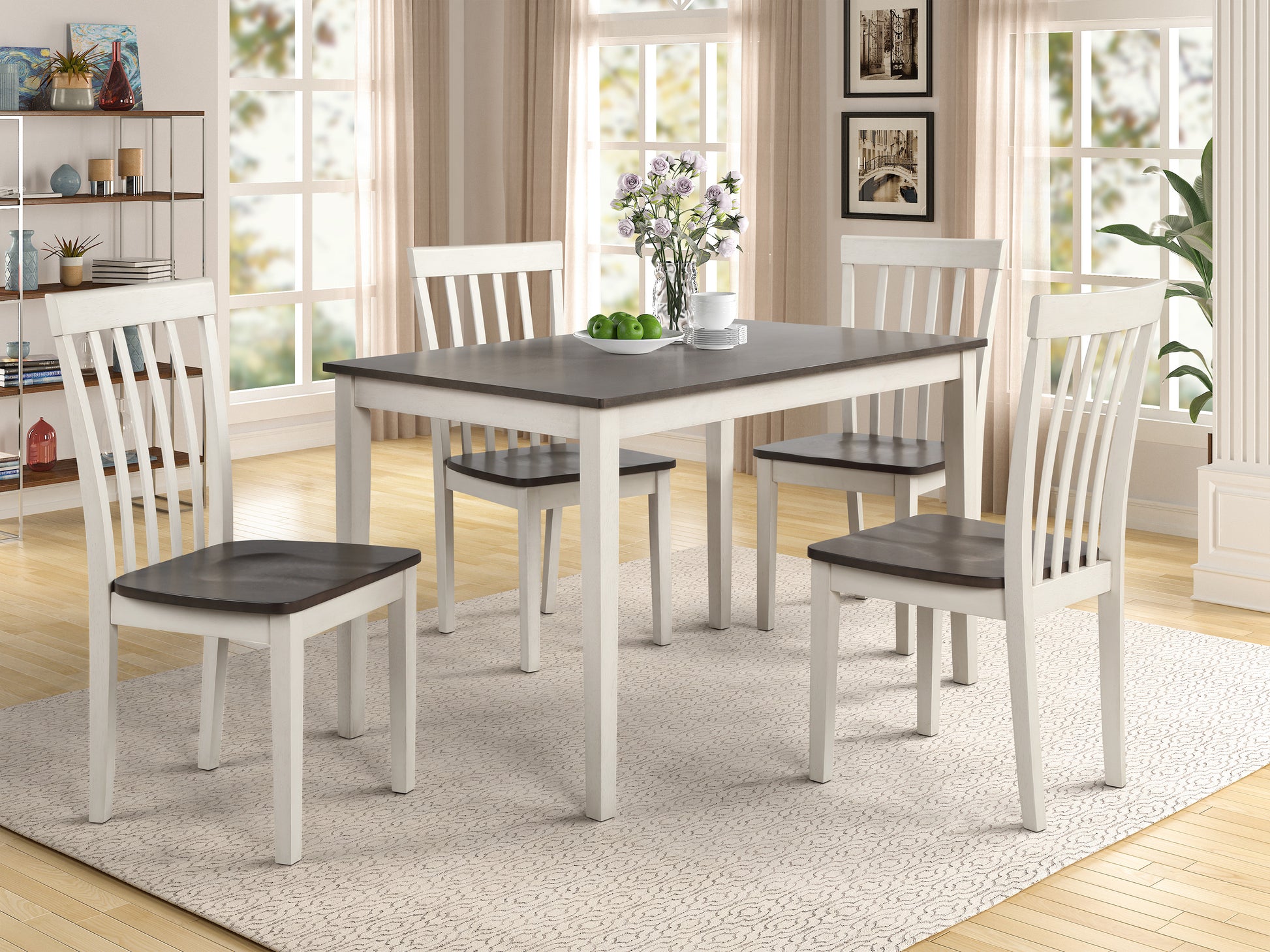 Beautiful 5 Pc Dinette Chalk White Gray Finish Rectangular Table Upholstered Chair Dining Room Wooden Dining Set Furniture Transitional Contemporary Style Wood Wood Antique White Gray Seats 4 Wood