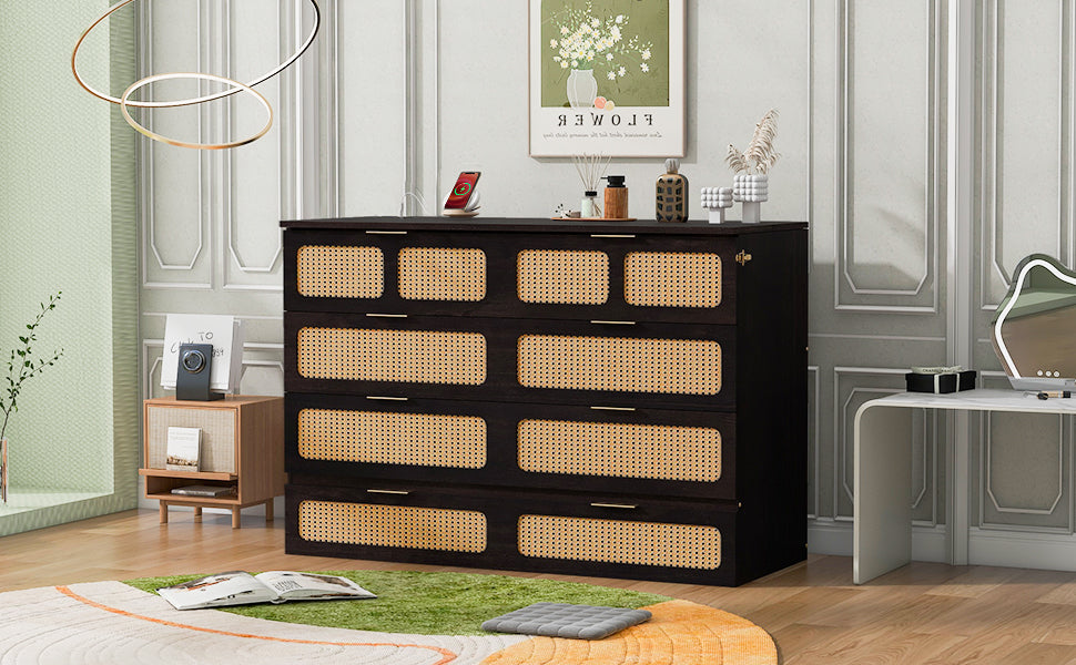 Queen Murphy Bed With Large Drawers,Espresso Queen Espresso Plywood