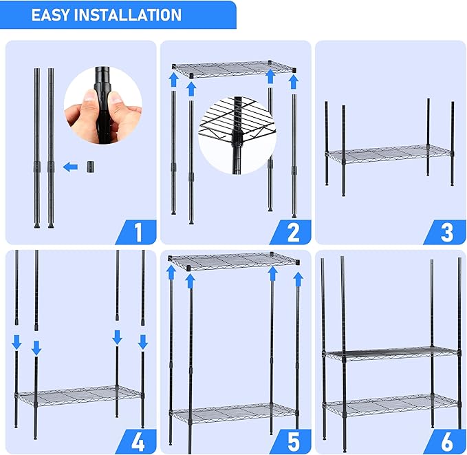 5 Tier Storage Shelves, 21" W X 12" D X 54" H Adjustable Heavy Duty Wire Metal Shelving Unit, Black Black Steel