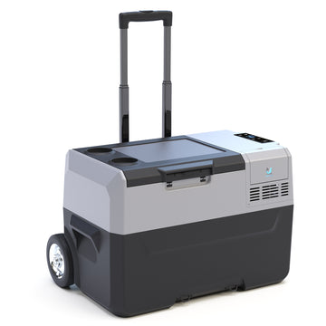 32Qt Car Freezer Portable Refrigerator Freezer With App Control And 6'' Off Road Wheels, 12V,45W Cooler Freezer,Low Noice Antique White Gray Plastic