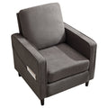Mid Century Accent Chair ,Modern Linen Fabric Armchair For Living Room,Double Side Pockets, Comfortable And Padded Reading Feature Sofa Chair, Suitable For Bedrooms, Living Rooms, And Offices Dark Grey Linen