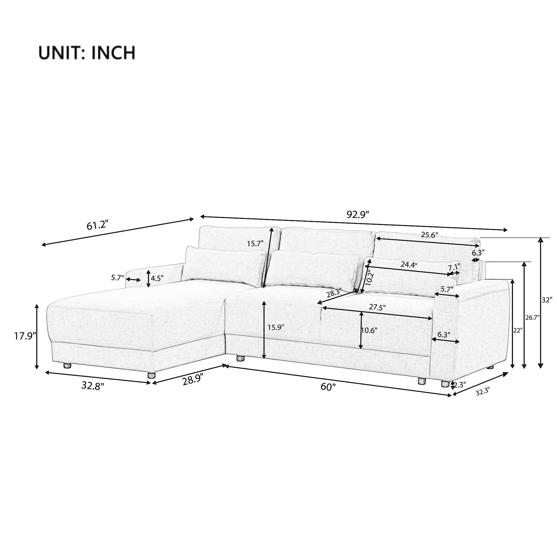 L Shaped Modular Sectional Sofa With Removable Back Cushions And 3 Pillows, Suitable For Living Rooms, Offices, And Apartments Beige Wood Linen 3 Seat