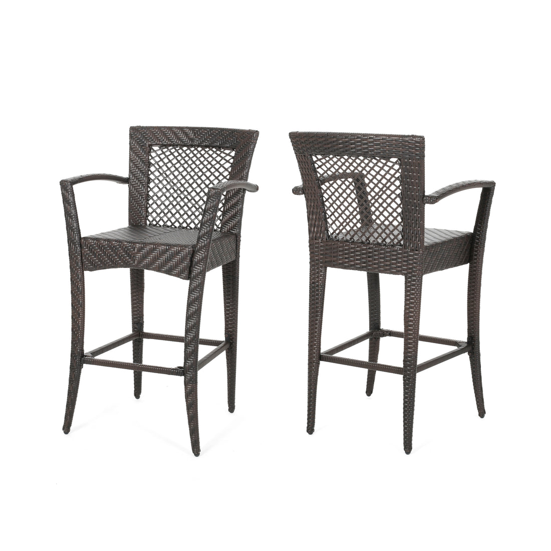 Outdoor 46" Wicker Barstool Set Of 2 , Multi Brown Finish No Brown Multi Garden & Outdoor Wicker