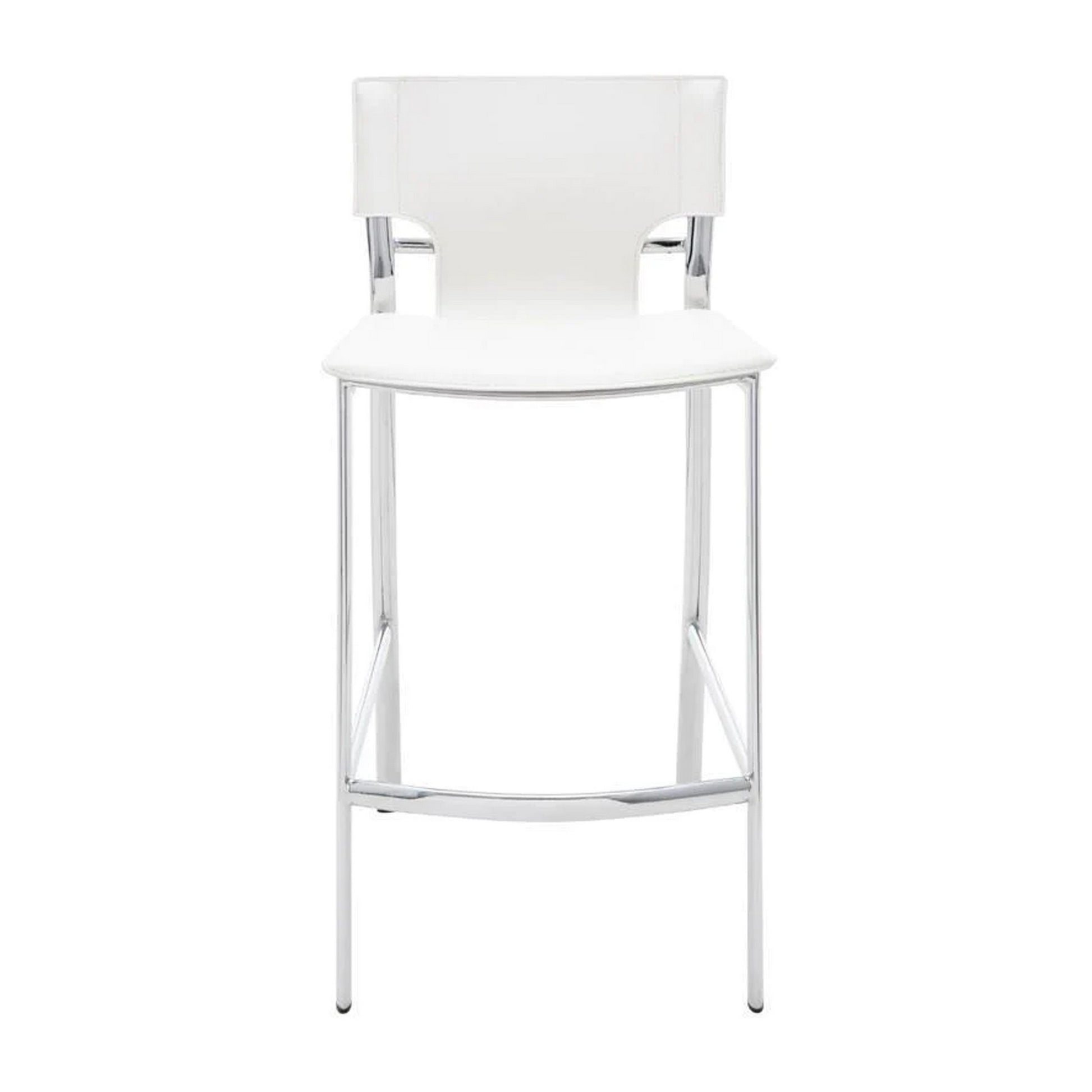 Illa 26 Inch Counter Height Chair, Set Of 2, Chrome Base, Vegan Leather, White White Metal