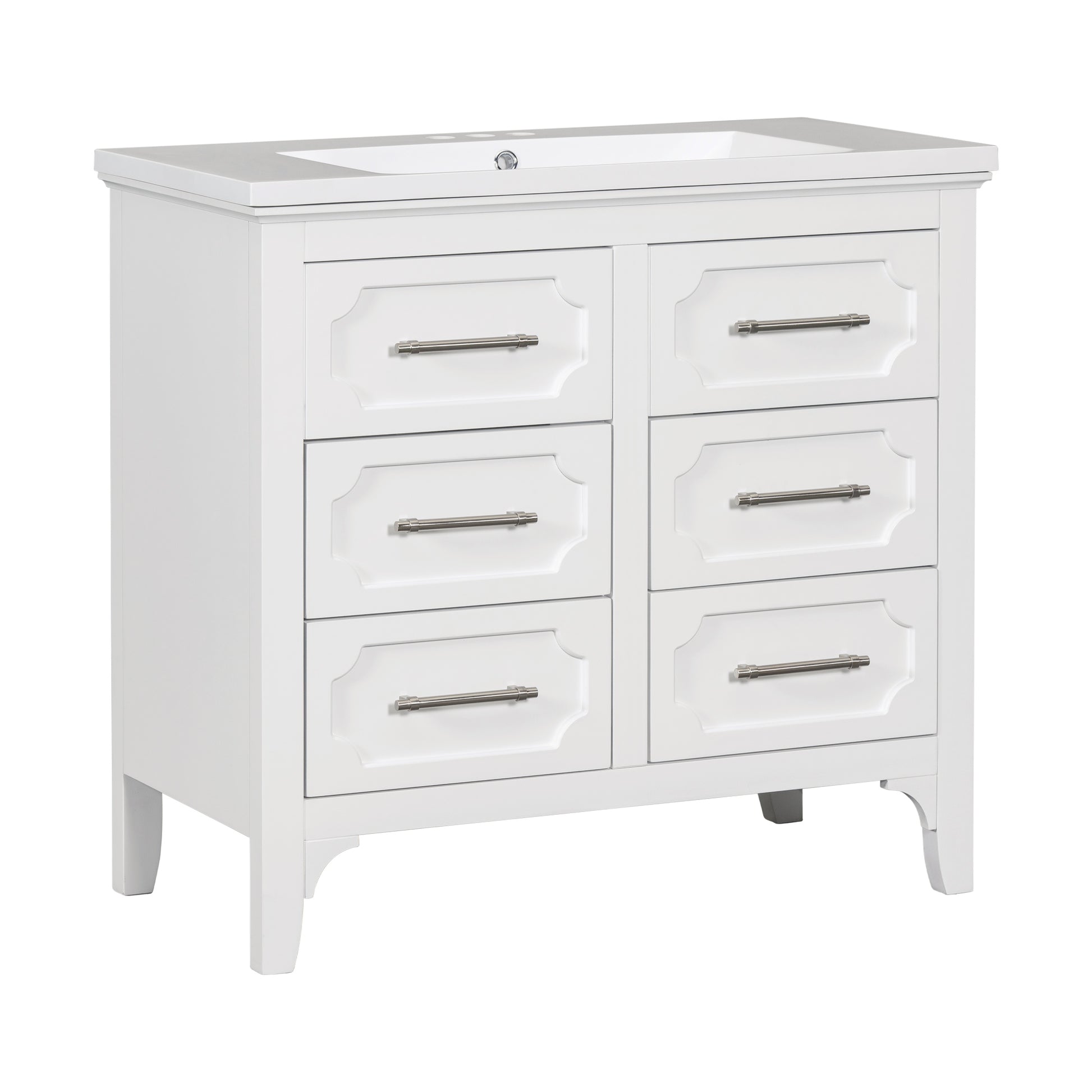 36'' Bathroom Vanity With Resin Sink Combo, Free Standing Single Vanity Set With Four Drawers, Solid Wood Frame Bathroom Storage Cabinet 4 White Bathroom Solid Wood Mdf Resin Painted