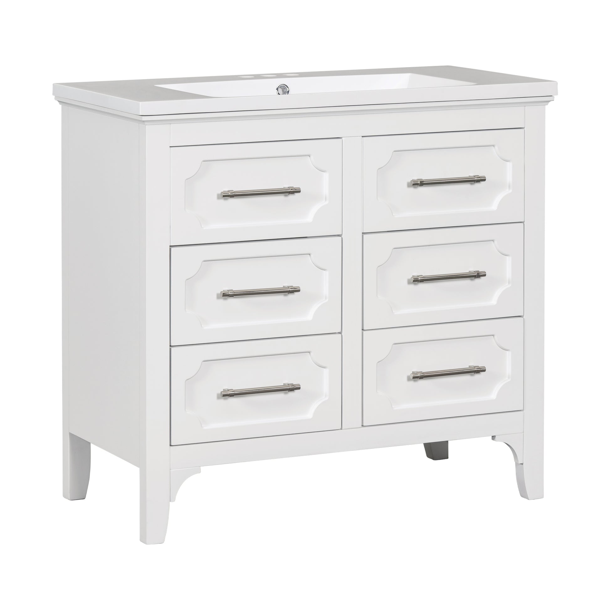 36'' Bathroom Vanity With Resin Sink Combo, Free Standing Single Vanity Set With Four Drawers, Solid Wood Frame Bathroom Storage Cabinet Same As Sw000128Aak White Bathroom Modern Solid Wood Mdf