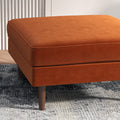 Amber Square Upholstered Ottoman Burnt Orange Velvet Burnt Orange Velvet Wood Medium Firm Backless Orange Mid Century Modern Square Armless Foam Solid Wood,Velvet