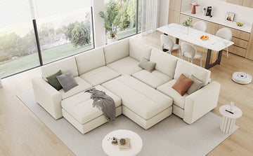 121.3" Sectional Couch Sofa Bed Modular Sofa With Two Movable Ottomans For Living Room Old Sku:N719S001640A , Beige Beige Foam Corduroy 7 Seat