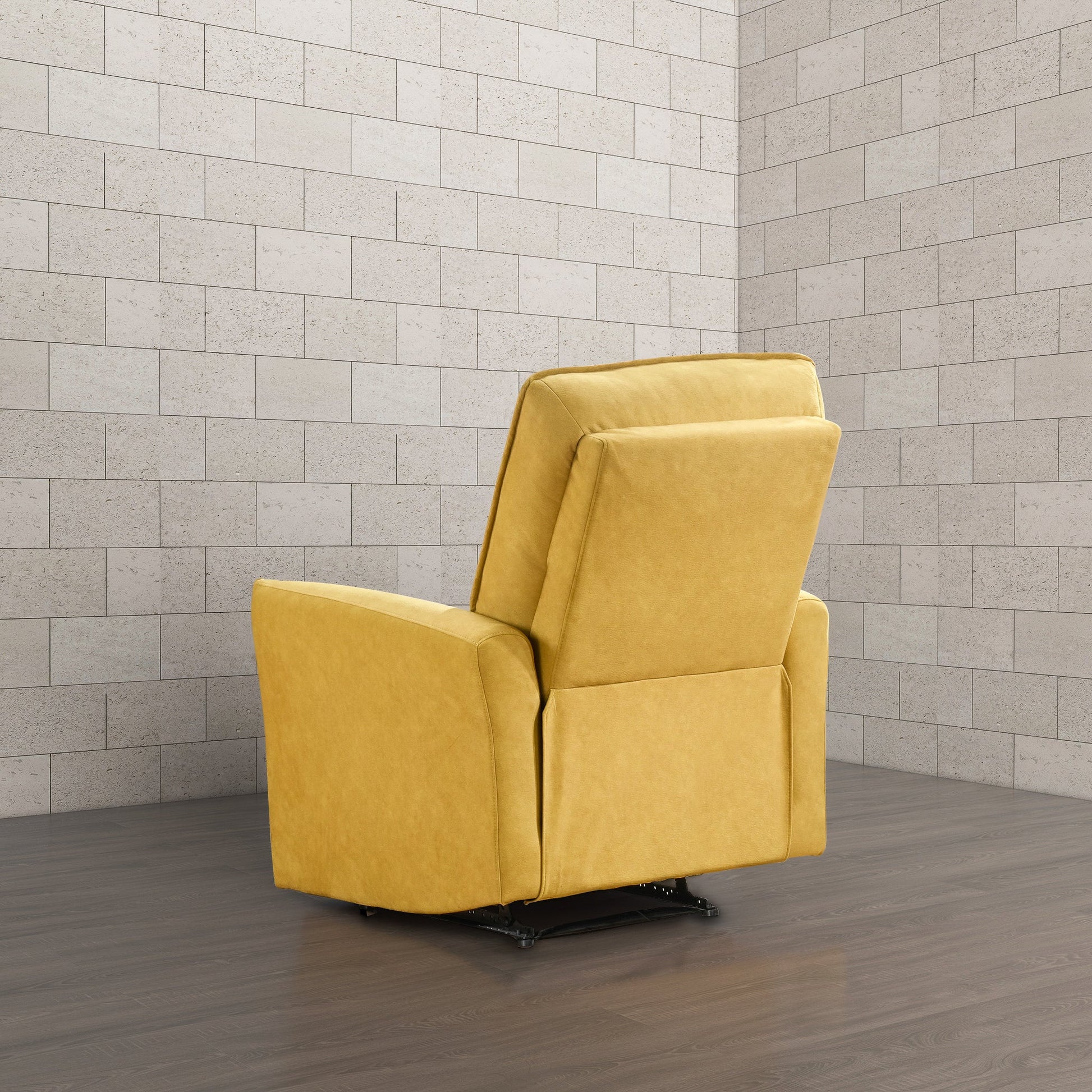 Asheville Dark Yellow Suede Recliner Chair Dark Yellow,Yellow Suede Cushion Back Mid Century Modern Push Button Suede