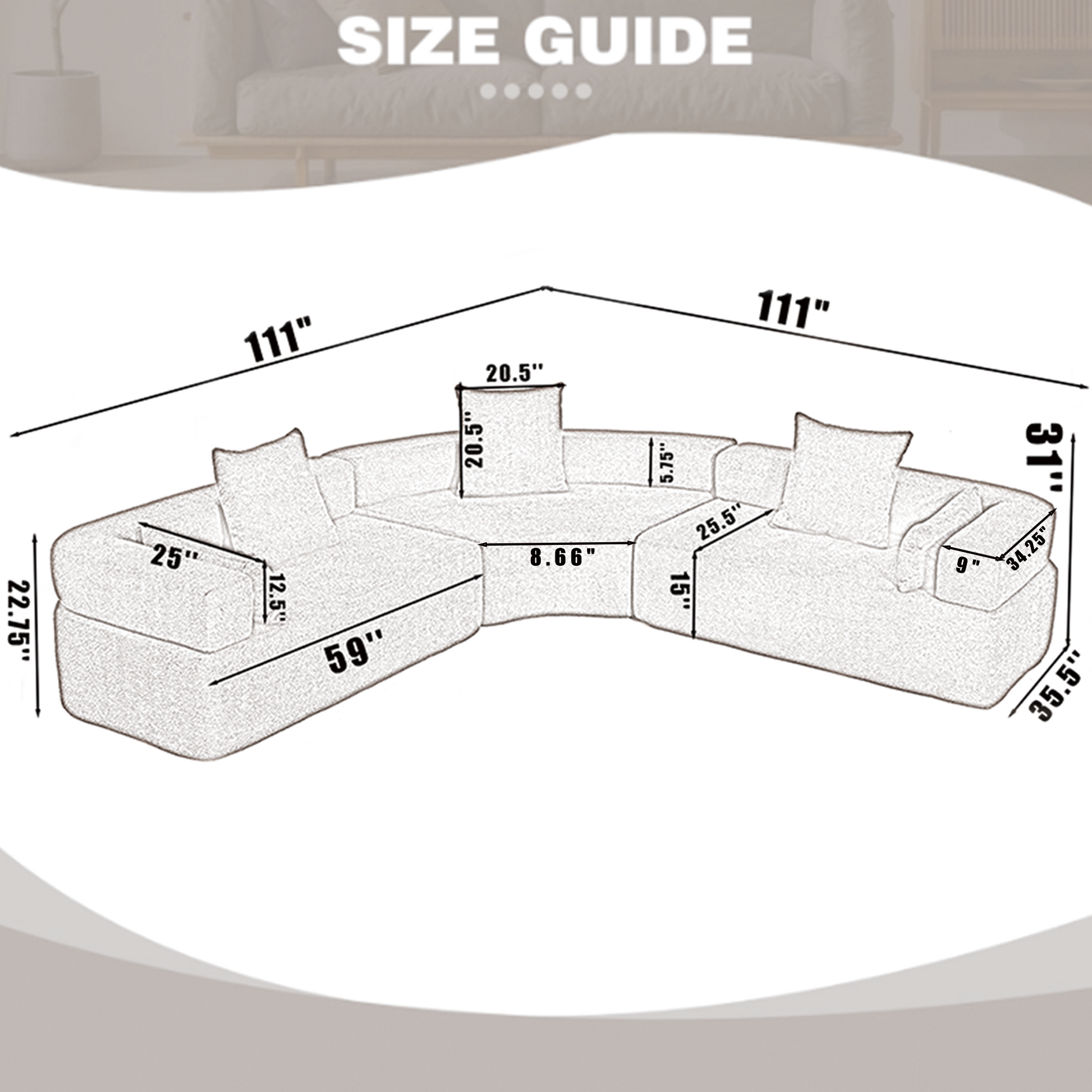Arrived Oversized Combination Sofa,Curved Sofa,Upholstered 4 Seater Couch For Living Room, Modern Modular 3 Piece Free Combination, Semicircular Modular Sofaboucle, Gray Gray Polyester Primary Living Space Soft Tight Back Modern Square Arms Foam