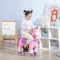 Qaba Ride On Real Walking Unicorn With Sparkly Horn, Soft Plush Ride On Rocking Horse Bearing 176Lbs, Imaginative Interactive Toy For Kids, Unicorn Gifts Pink Steel