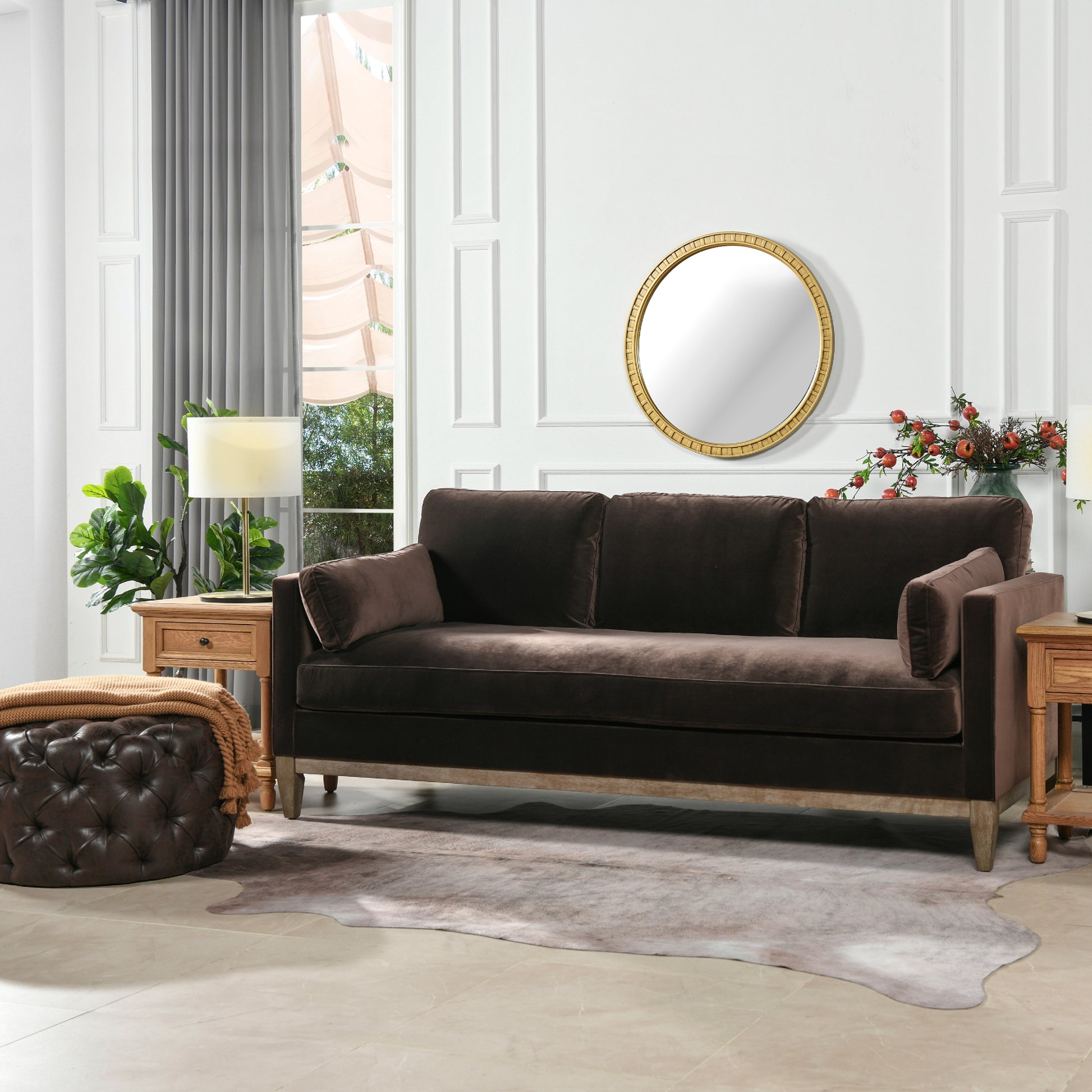 Knox 84" Modern Farmhouse Sofa, Deep Brown Performance Velvet Brown Wood Foam Velvet 3 Seat