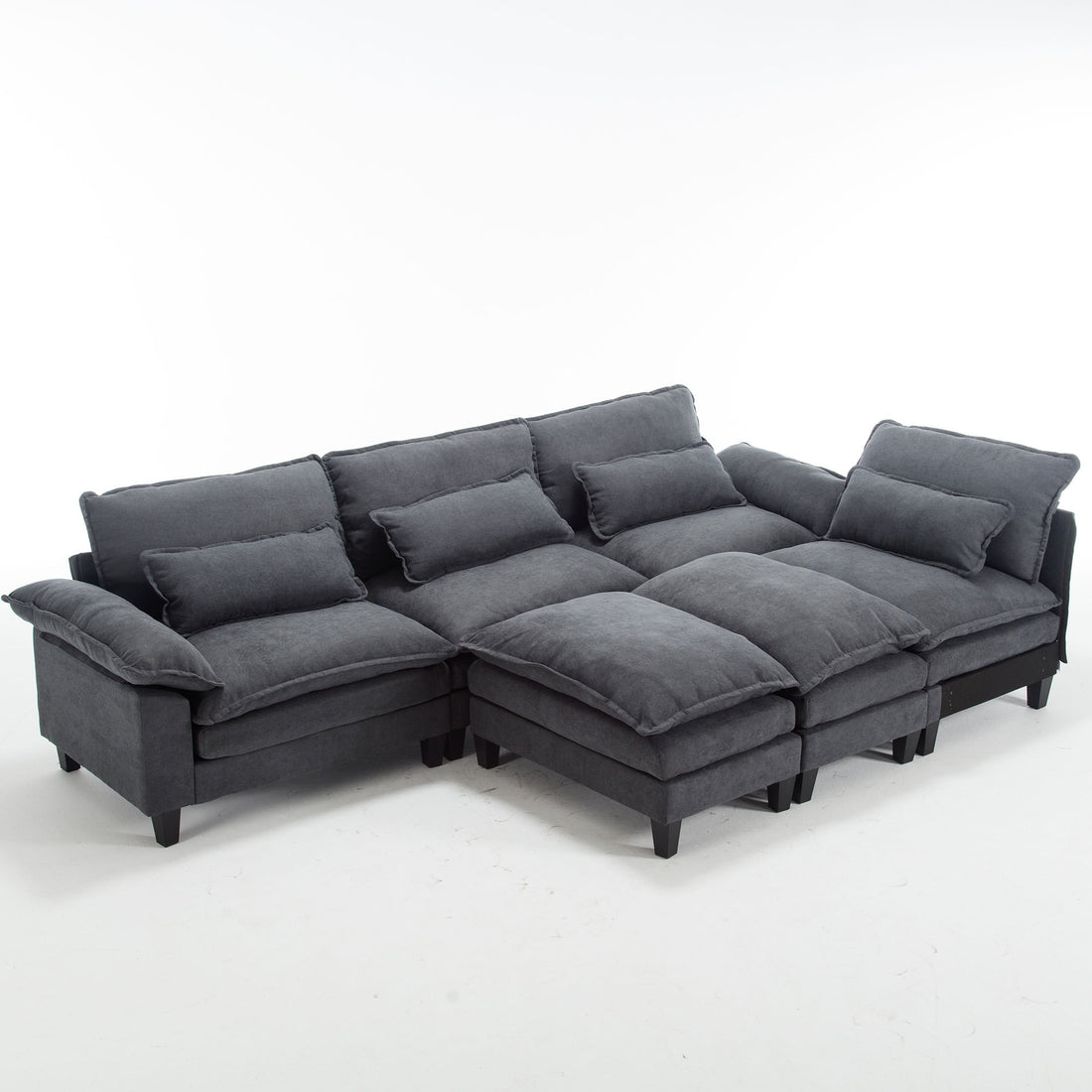 154.8" Oversized Modular Sofaice Velvet Large U Shaped Couch Comfy Upholstered 4 Seat Sofa With 2 Ottoman, 4 Lumbar Pillow, Deep Seat Couch For Living Room Dark Gray Primary Living Space Modern Foam Polyester 6 Seat