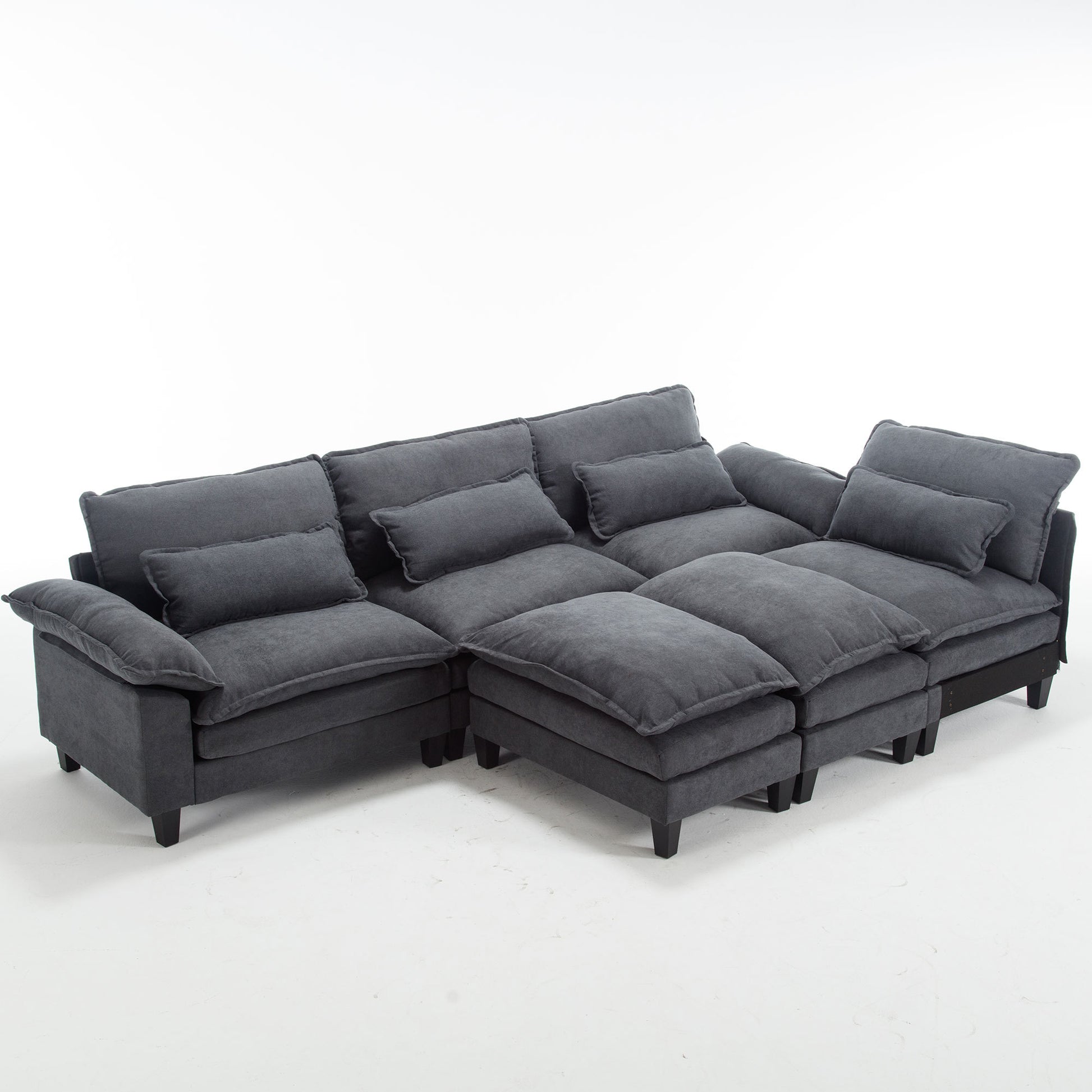 154.8" Oversized Modular Sofaice Velvet Large U Shaped Couch Comfy Upholstered 4 Seat Sofa With 2 Ottoman, 4 Lumbar Pillow, Deep Seat Couch For Living Room Dark Gray Primary Living Space Modern Foam Polyester 6 Seat