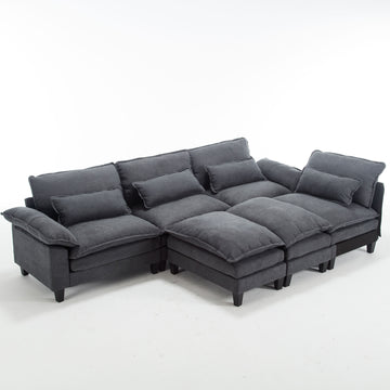 154.8" Oversized Modular Sofaice Velvet Large U Shaped Couch Comfy Upholstered 4 Seat Sofa With 2 Ottoman, 4 Lumbar Pillow, Deep Seat Couch For Living Room Dark Gray Primary Living Space Modern Foam Polyester 6 Seat
