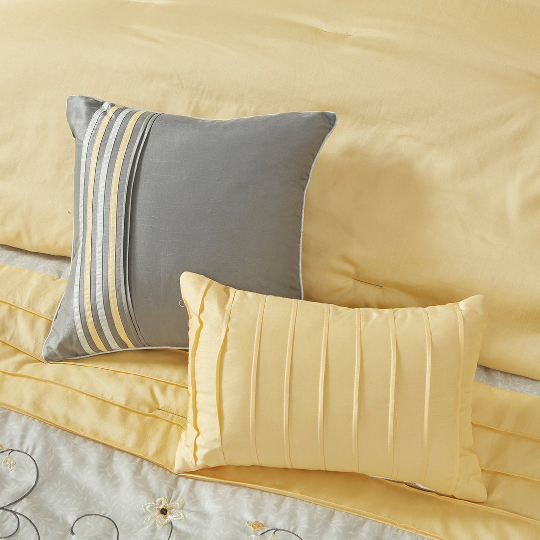 Embroidered 7 Piece Comforter Set Yellow King King Yellow Polyester
