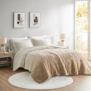 Ombre Shaggy Long Fur Comforter Mini Set King Natural Polyester