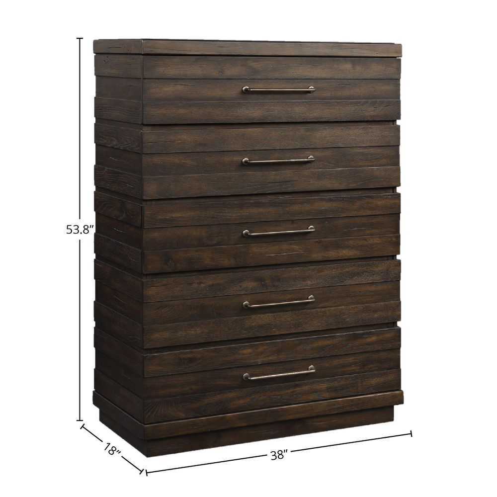 Indutrial Farmhouse 5 Drawer Chest Brown Solid Wood Mdf