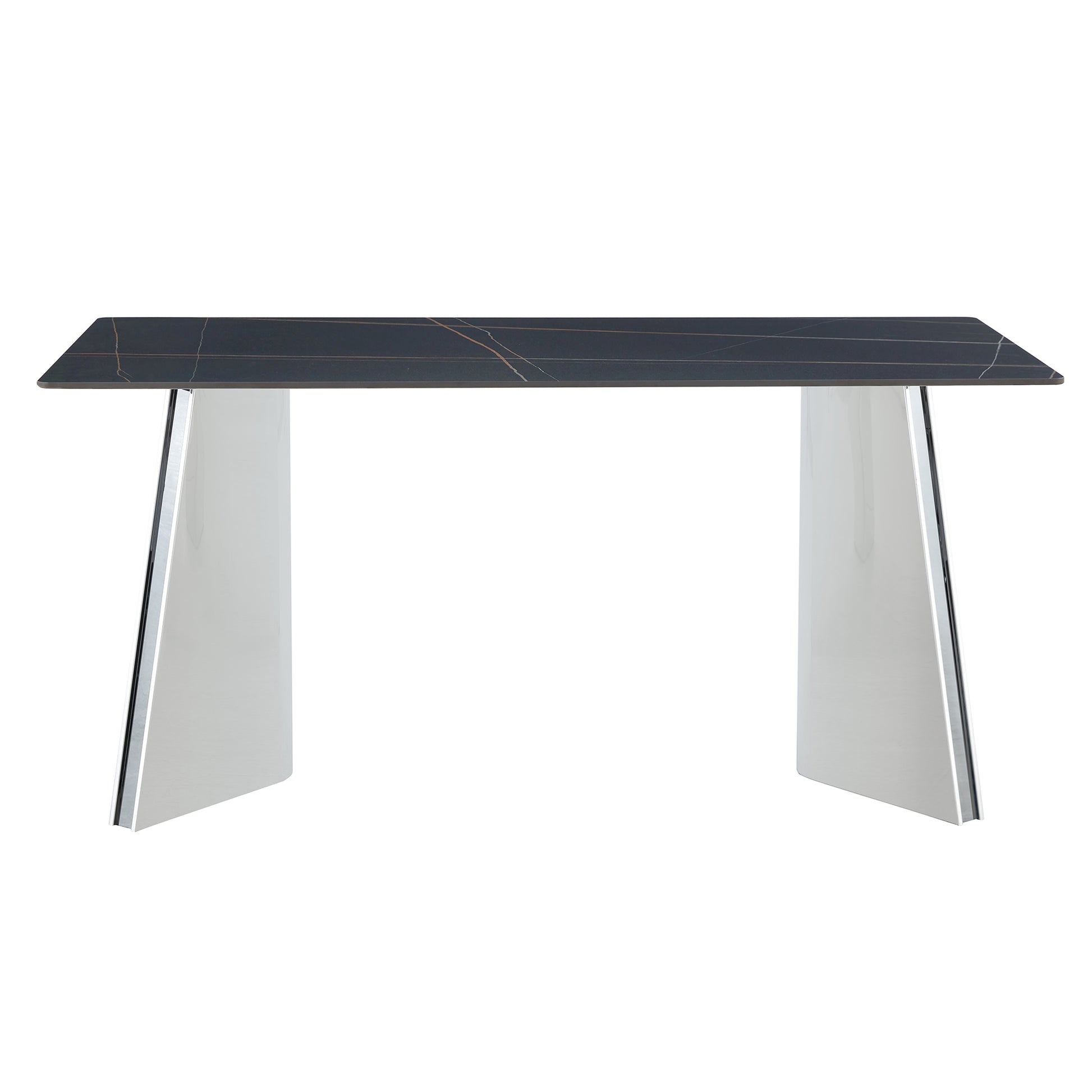 63"X31.5X30" Black Marble Patterned Slab Dining Table With Stainless Steel Butterfly Legs.The Tabletop Is Designed To Be Scratch And Heat Resistant.Slabs Tabletop,Stainless Steels Legs. Black,Silver