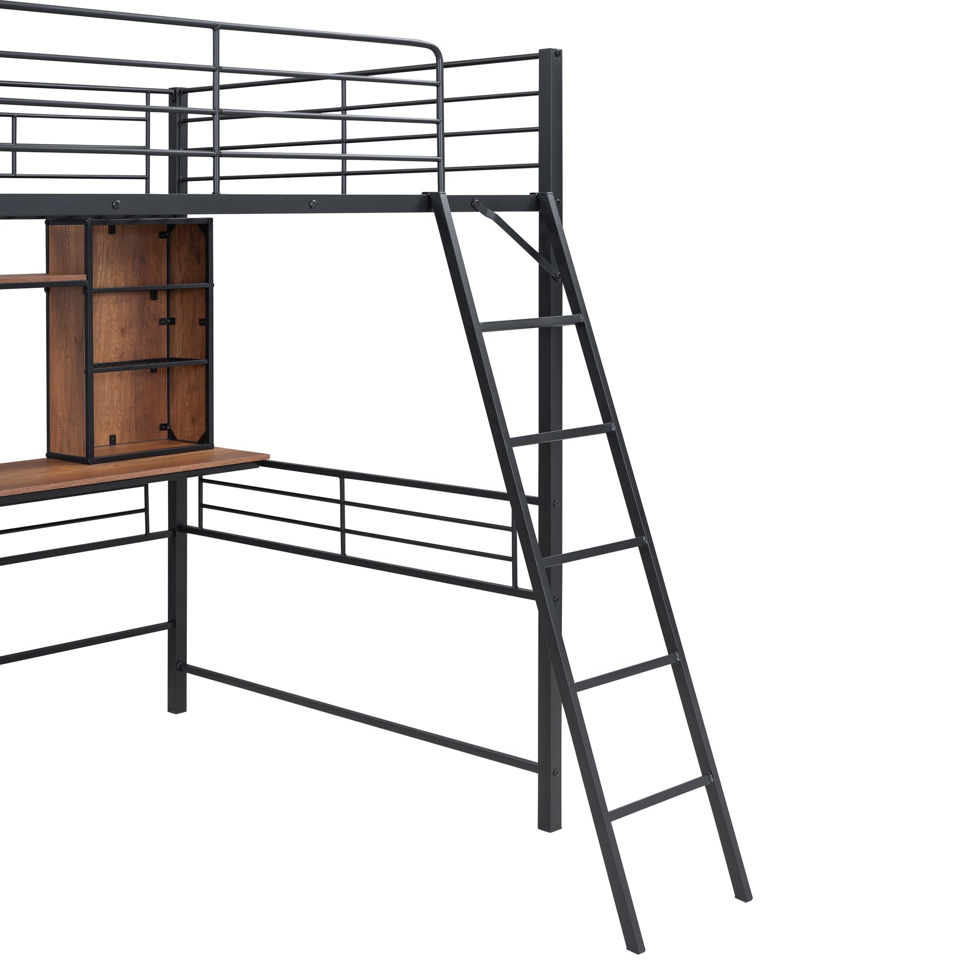 Full Size Loft Bed With Desk And Shelfloft Bed With Ladder,Full,Black Full Black Metal