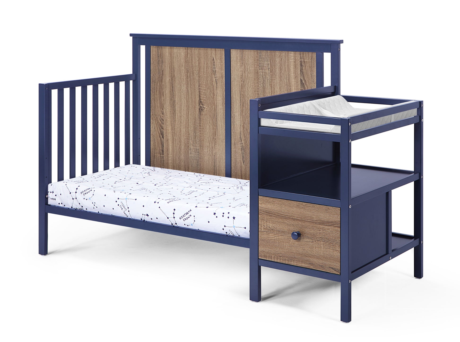 Connelly 4 In 1 Crib And Changer Combo Midnight Blue Vintage Walnut Blue Brown Wood