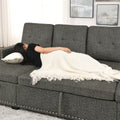 109 Inch Overisze 2 In 1 Pull Out Bed, Sectional Sleeper Sofa With Double Storage Chaise For Living Room, Grey Linen Couch Black Gray Linen Wood Primary Living Space Medium Soft Cushion Back American Design Poplar Foam Wood Fabric 4 Seat