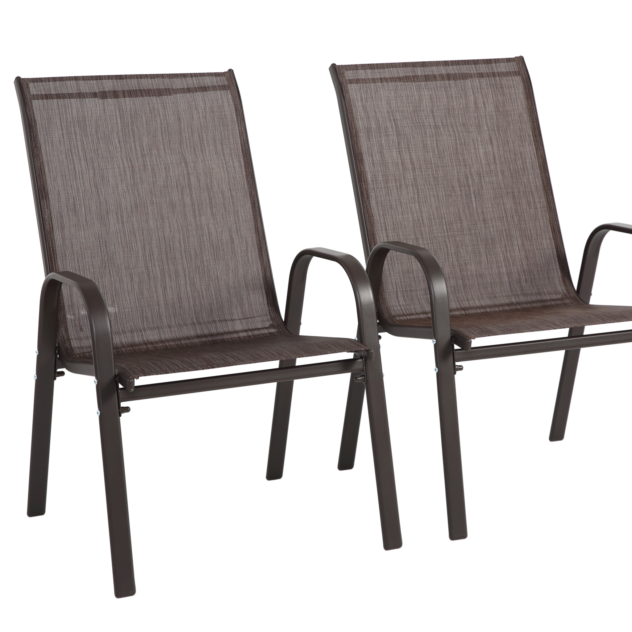 2 Piece Patio Chairs, Outdoor Camping Chairs Withtextilene Fabric, Set Of 2 Garden Chairs With Armrest High Backrest For Garden Patio Pool Beach Yard Space Saving Brown Brown Steel