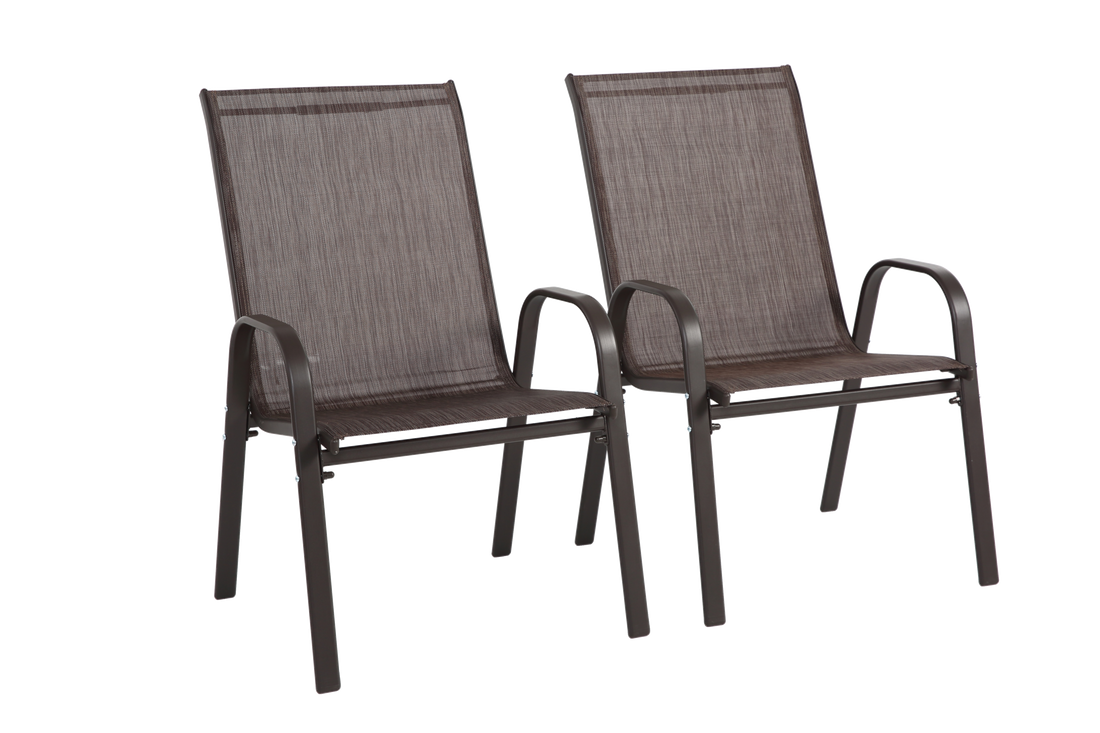 2 Piece Patio Chairs, Outdoor Camping Chairs Withtextilene Fabric, Set Of 2 Garden Chairs With Armrest High Backrest For Garden Patio Pool Beach Yard Space Saving Brown Brown Steel