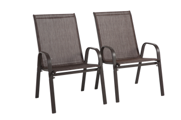 2 Piece Patio Chairs, Outdoor Camping Chairs Withtextilene Fabric, Set Of 2 Garden Chairs With Armrest High Backrest For Garden Patio Pool Beach Yard Space Saving Brown Brown Steel
