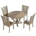 Modern Farmhouse Round Dining Table 45.7Inch Solid Wood Rubberwood Antique Finishing Rustic Look Distressed Look Wire Brushed For 4 Seaters Grayish Brown Light Brown Distressed Finish Dining Room Antique,Farmhouse,French Country,Rustic,Vintage Rubberwood